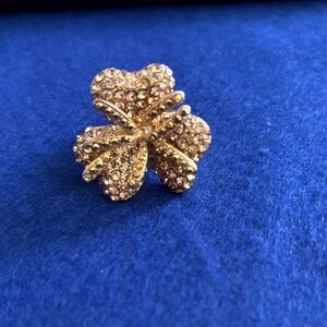 Gold Rhinestone Flower Ring Expanding Size